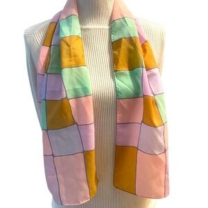 Vintage Pastel Scarf Womens Retro Colorblock Oblong 10x48 Hair‎ Wrap